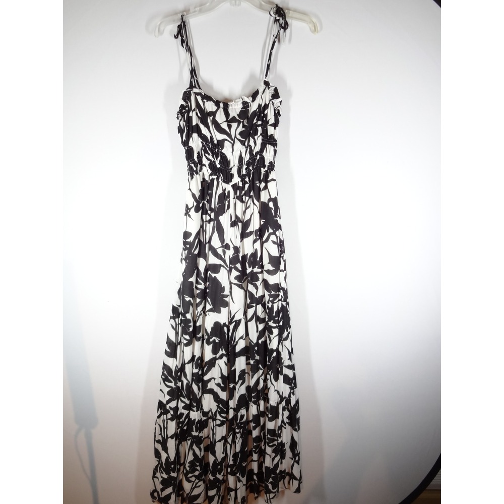 Hutch Wide Leg Jumpsuit Womens Size S Black White‎ Botanical Leaf Smocked Boho